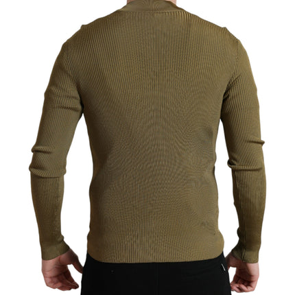 Army Green Viscose Crew Neck Sweater