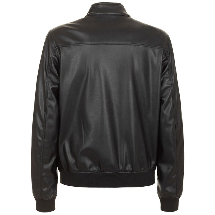 Eco-Leather Zip-Up Jacket with Buttoned Collar