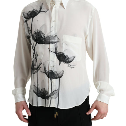 Elegante camisa de vestir de seda floral