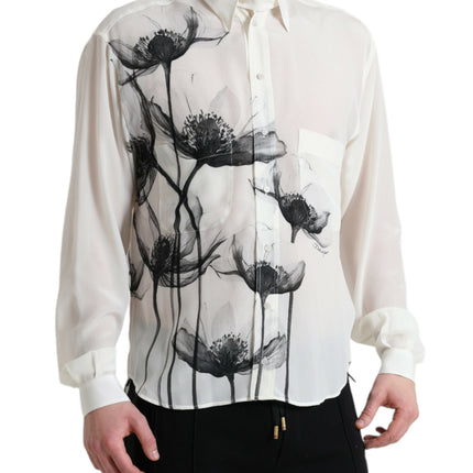 Elegante camisa de vestir de seda floral