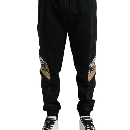 Elegantes pantalones de jogger de leopardo negro