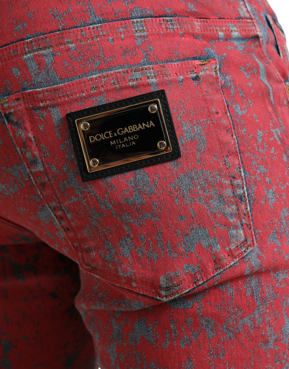 Jeans de mezclilla delgada del tinte rojo