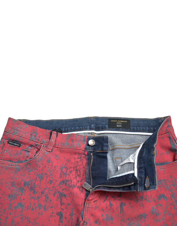 Jeans de mezclilla delgada del tinte rojo