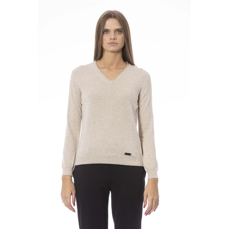 Pull à col en V Beige élégant - confortable et chic