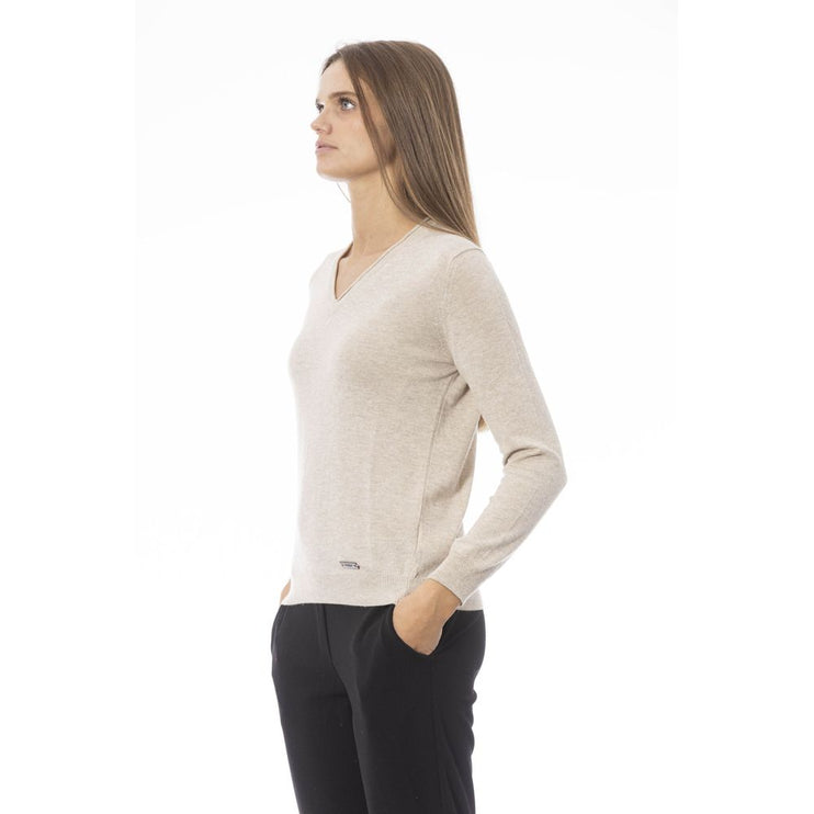 Pull à col en V Beige élégant - confortable et chic