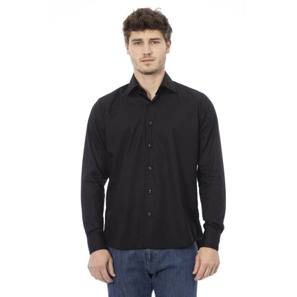 Elegante camisa de algodón negro italiano