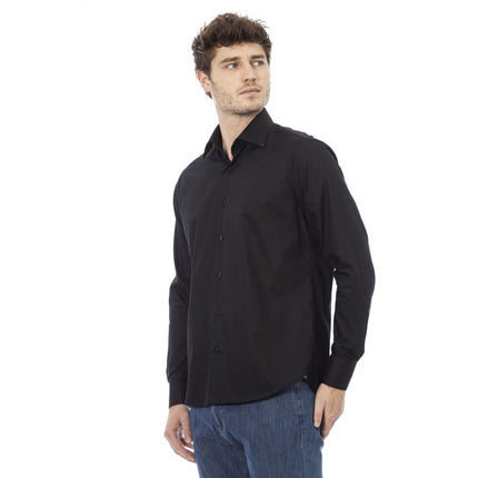 Elegante camisa de algodón negro italiano