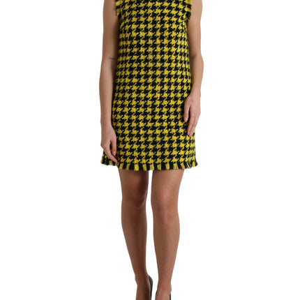 Houndstooth gebreide chique gele minirok