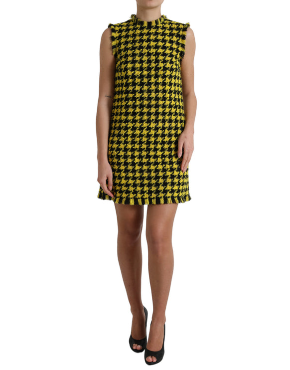 Houndstooth gebreide chique gele minirok