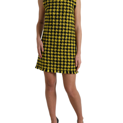 Houndstooth gebreide chique gele minirok