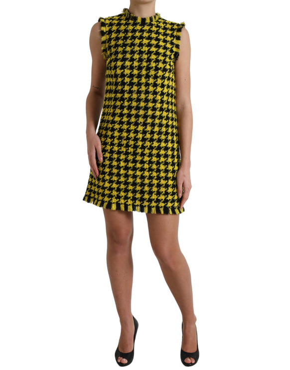 Houndstooth gebreide chique gele minirok