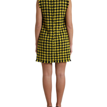 Houndstooth gebreide chique gele minirok