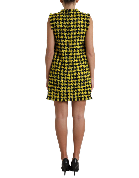 Houndstooth gebreide chique gele minirok