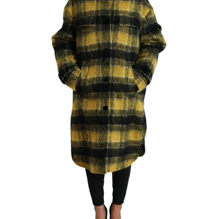 Chic Plaid Long Coat in Sunshine Yellow