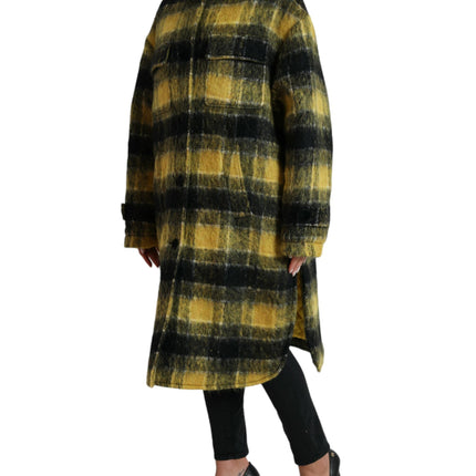 Chic Plaid Long Coat in Sunshine Yellow