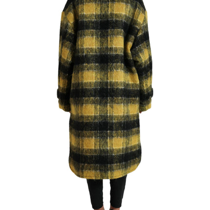 Chic Plaid Long Coat in Sunshine Yellow