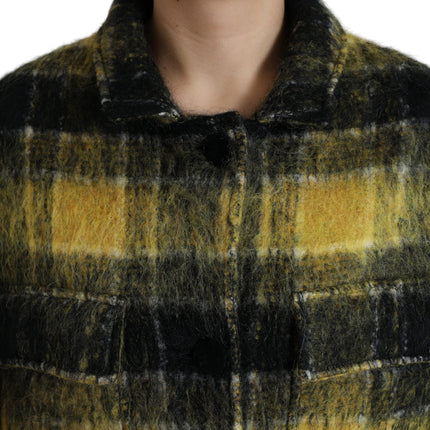 Chic Plaid Long Coat in Sunshine Yellow