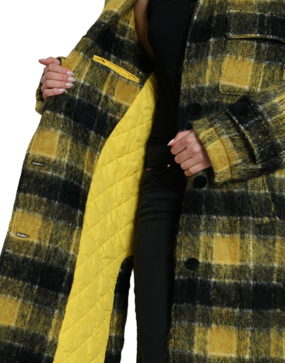 Chic Plaid Long manteau au soleil jaune