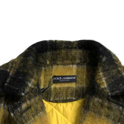 Chic Plaid Long Coat in Sunshine Yellow