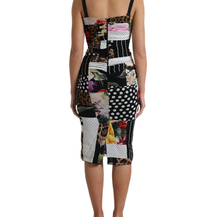 Elegante patchwork Silk Midi -jurk