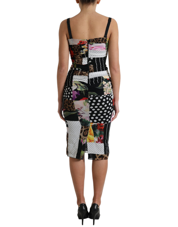 Elegante patchwork Silk Midi -jurk