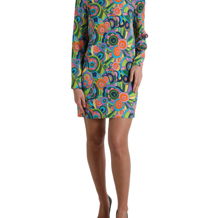 Multicolor Geometric Silk Mini Dress