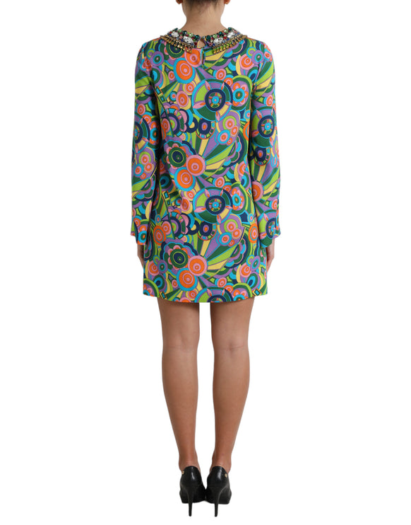 Multicolor Geometric Silk Mini Dress