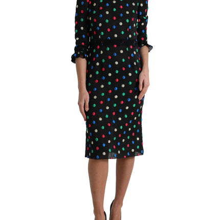 Elegante high necy polka dot midi jurk