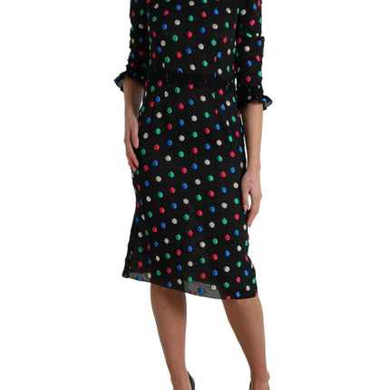 Elegante high necy polka dot midi jurk