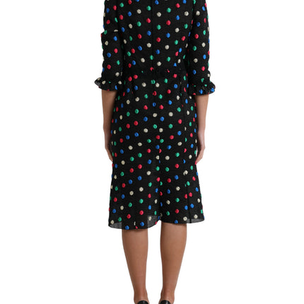 Elegante high necy polka dot midi jurk