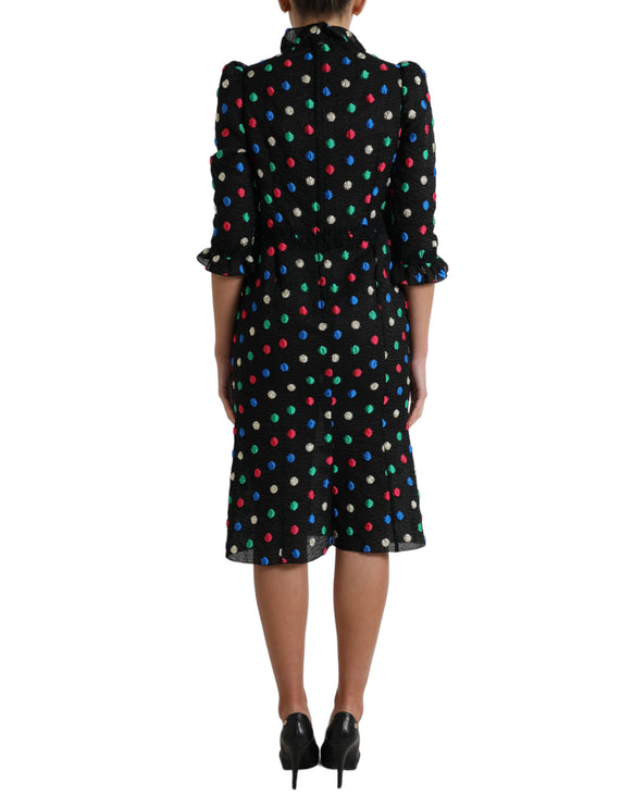 Elegante high necy polka dot midi jurk