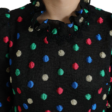 Elegante high necy polka dot midi jurk