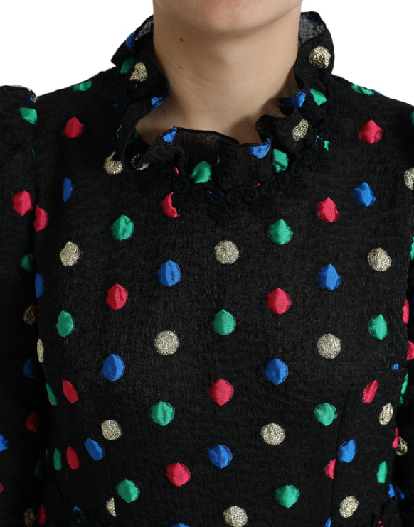 Elegante high necy polka dot midi jurk