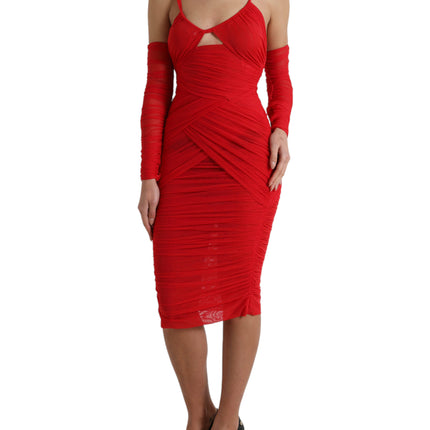 Radiant Red Stretch Satin Midi Dress