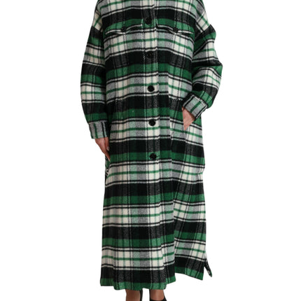 Elegant Green Plaid Long Coat