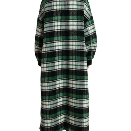 Elegant Green Plaid Long Coat