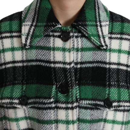 Elegant Green Plaid Long Coat