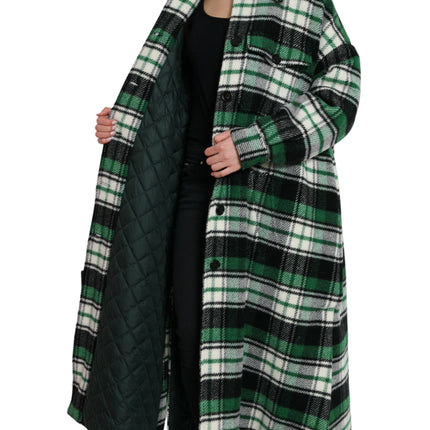 Elegant Green Plaid Long Coat