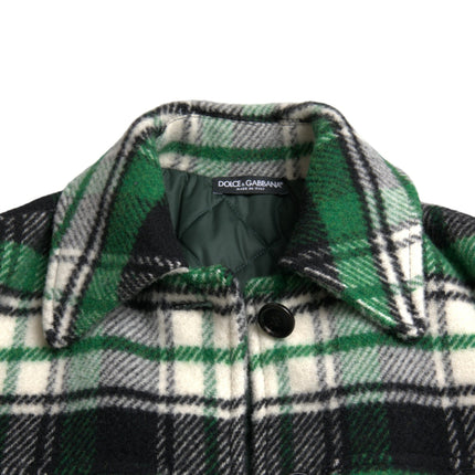 Elegant Green Plaid Long Coat