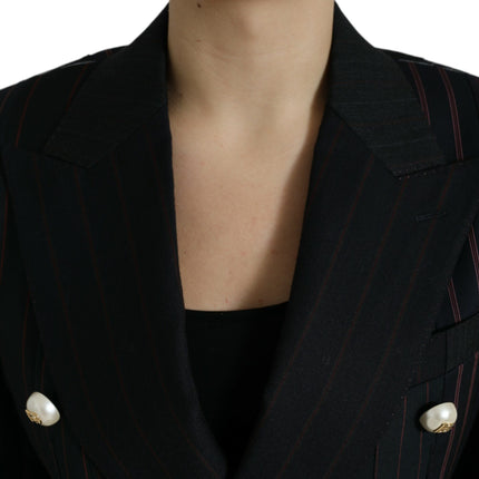 Elegant Striped Double Breasted Wool Blazer