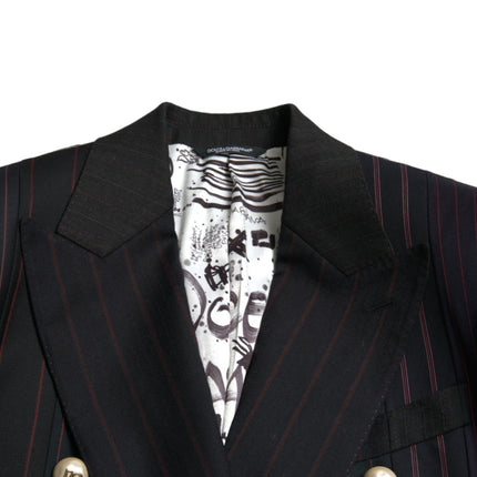 Elegant Striped Double Breasted Wool Blazer