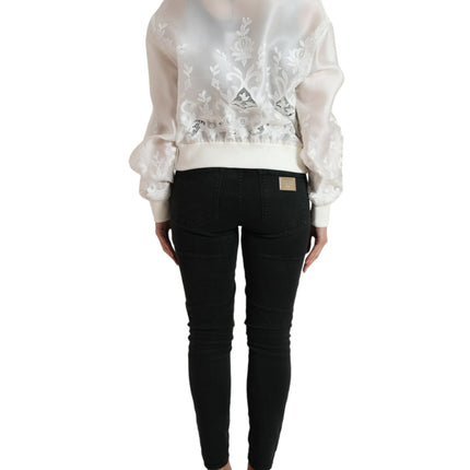 Elegant White Silk Bomber Jacket