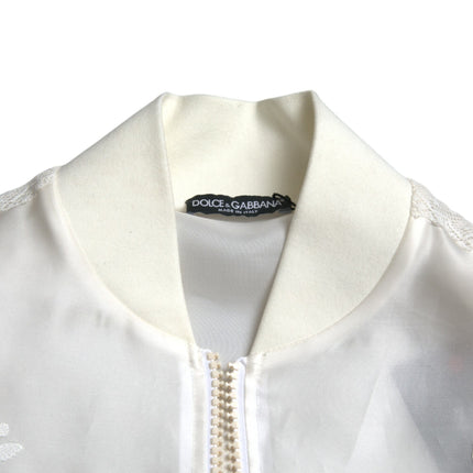 Elegant White Silk Bomber Jacket