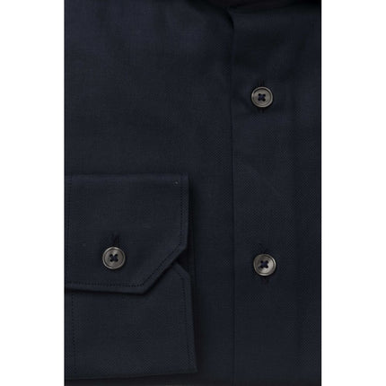 Elegante camisa de cuello francés de algodón azul