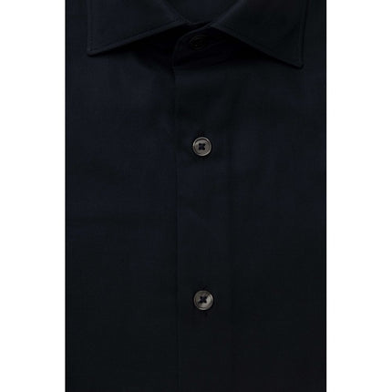 Elegante camisa de cuello francés de algodón azul