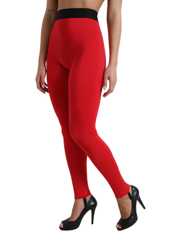 Eleganti leggings rossi ad alta vita