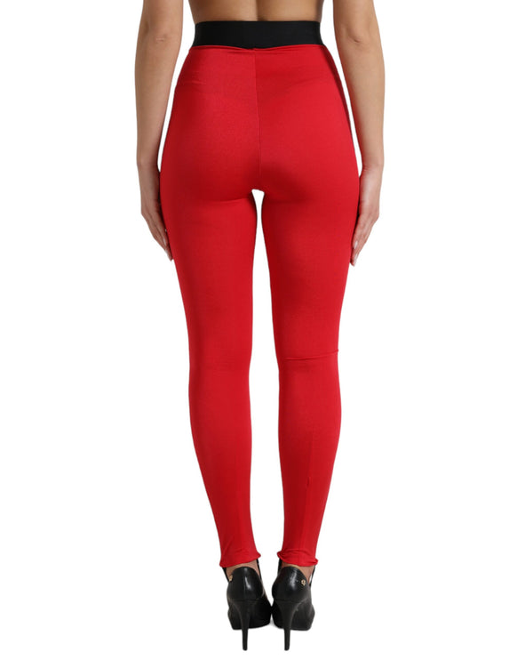 Eleganti leggings rossi ad alta vita