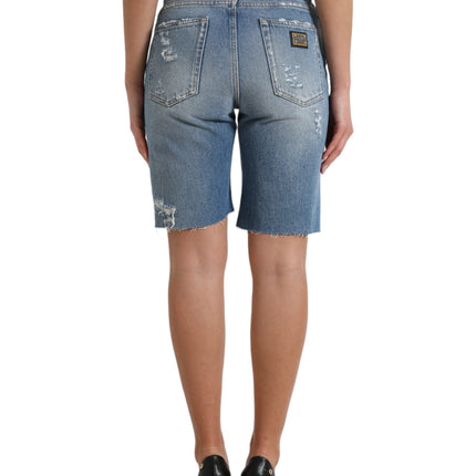 Hoge taille verfraaide Bermuda denim shorts