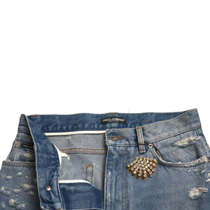 Hoge taille verfraaide Bermuda denim shorts