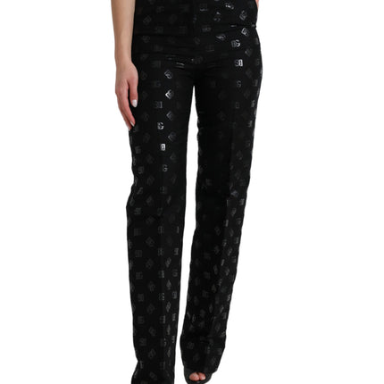 Chique High Taille Rechte broek met logo -print